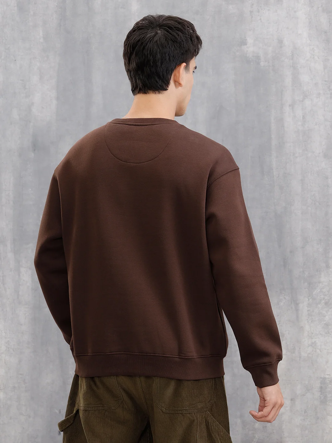 3D Gold Foil Printed Crew Pullover Sweat In Comfort Fit | Brown - Image 5