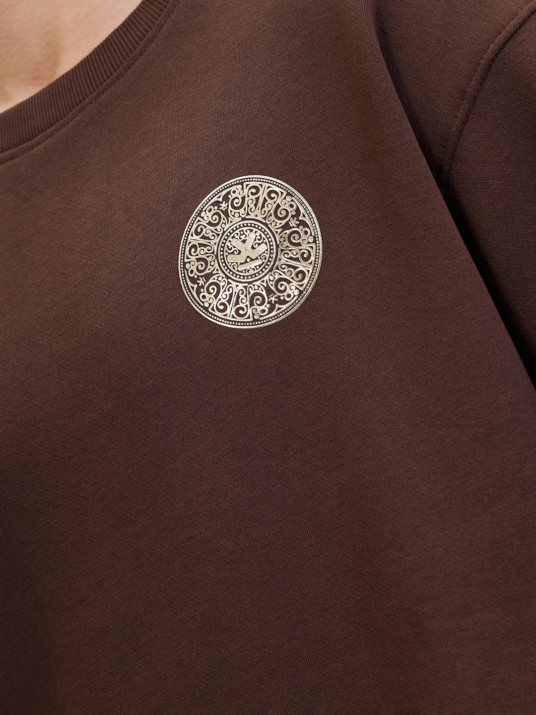 3D Gold Foil Printed Crew Pullover Sweat In Comfort Fit | Brown - Image 6