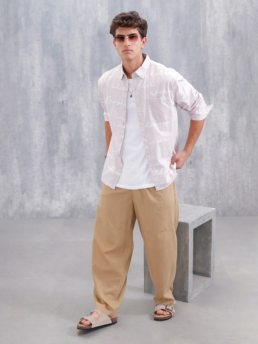 Abstract Aop Comfort Fit Casual Shirt | Beige - Image 2