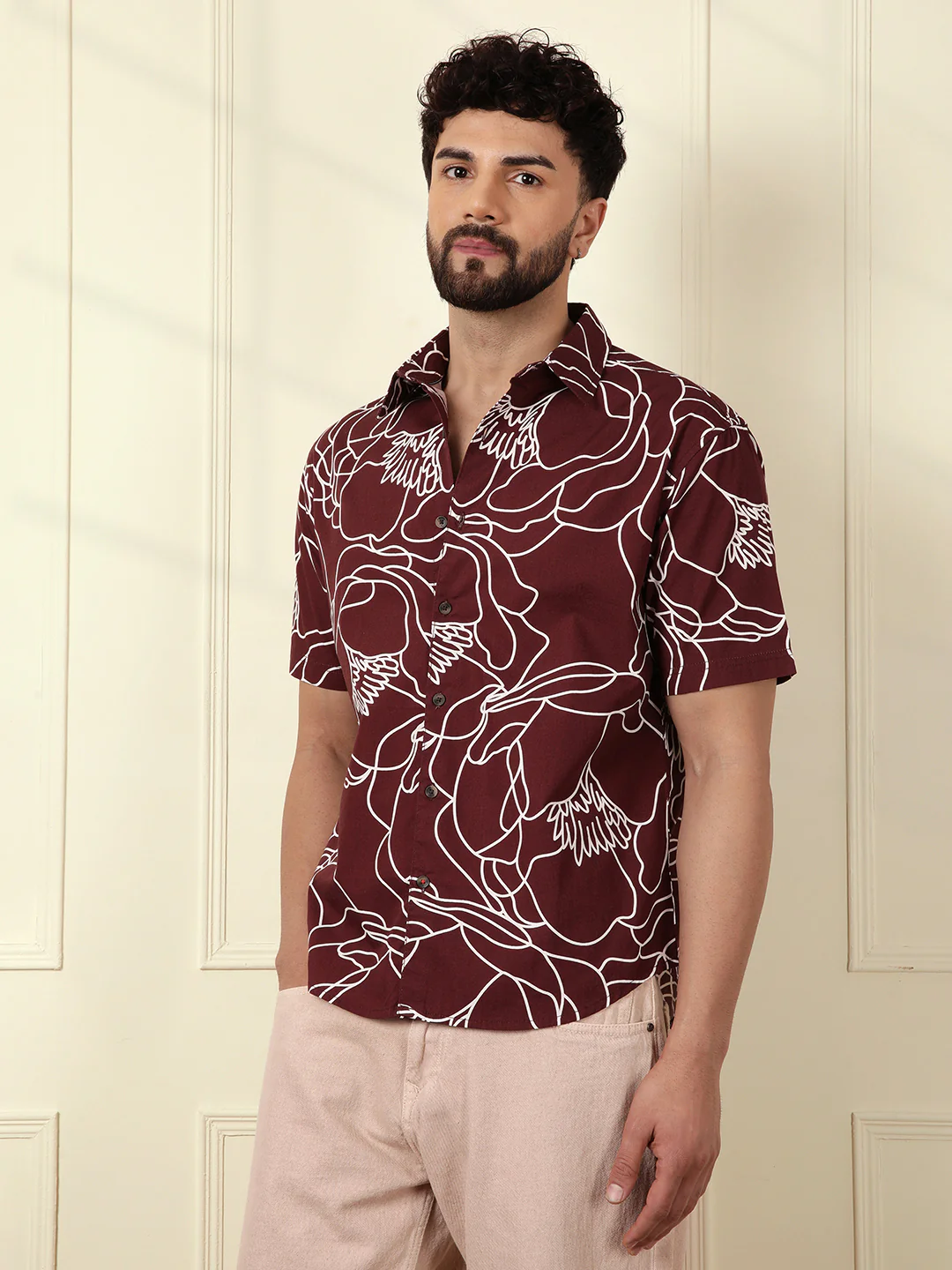 Abstract Floral Print Shirt | Maroon - Image 5