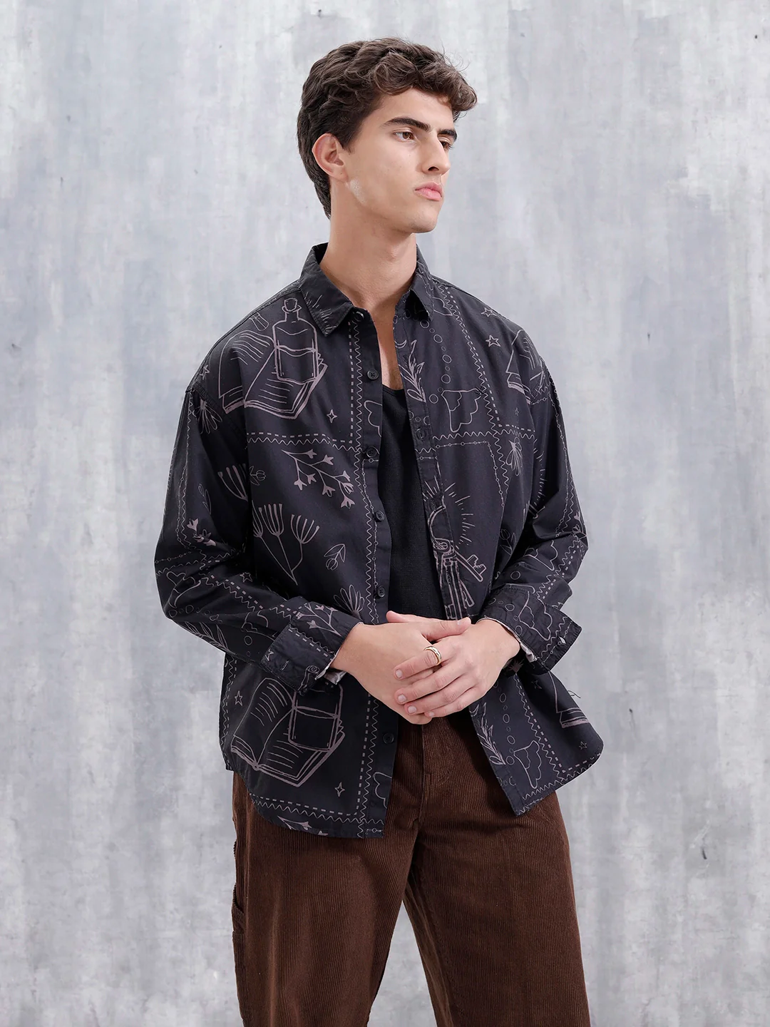 Abstract Aop Oversized Fit Casual Shirt | Black - Image 4