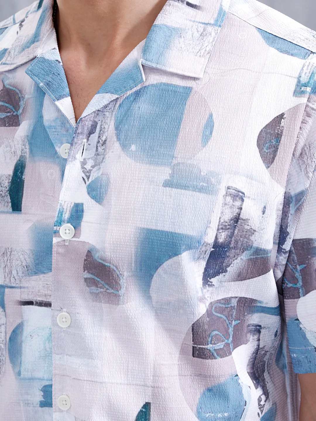Abstract Aop Printed Comfort Fit Resort Collar Shirt | Blue - Image 5