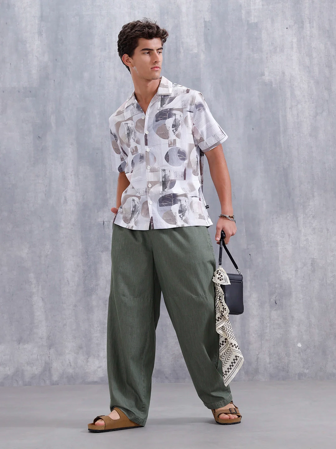 Abstract Aop Printed Comfort Fit Resort Collar Shirt | Grey - Image 2