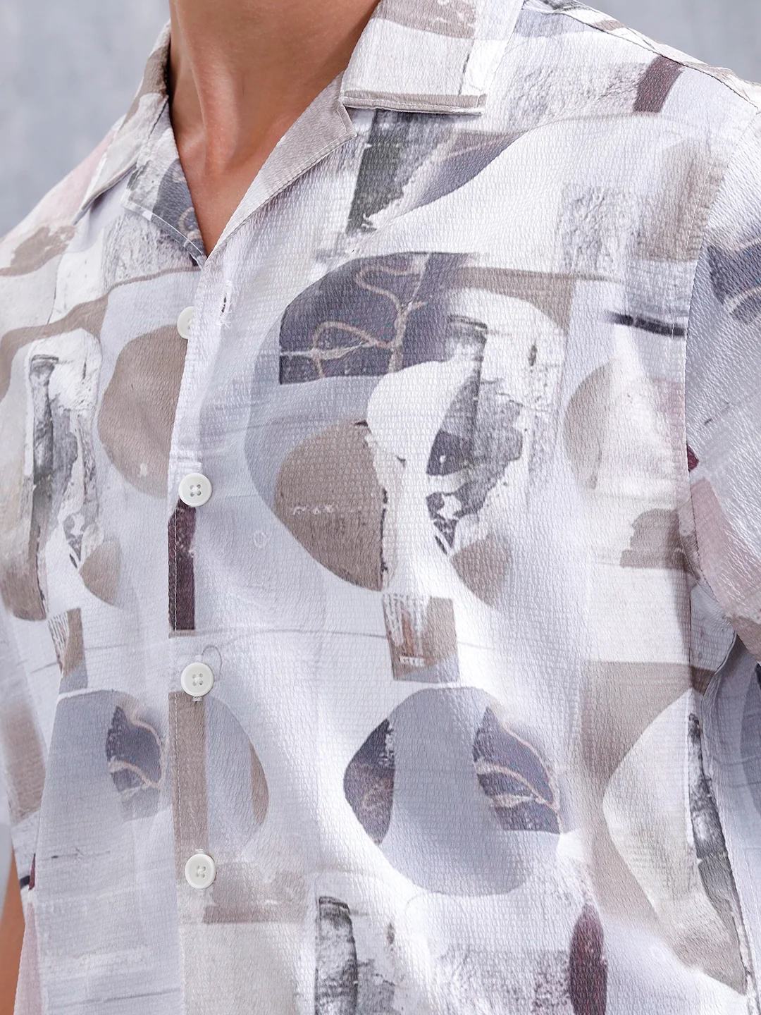 Abstract Aop Printed Comfort Fit Resort Collar Shirt | Grey - Image 5