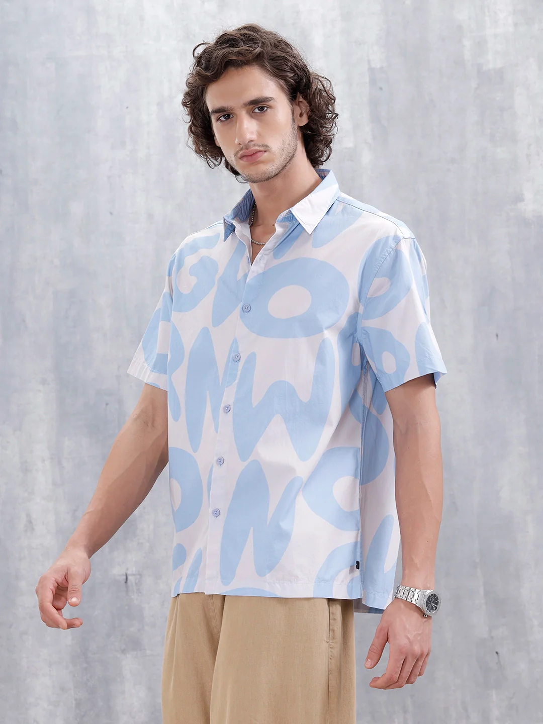 Abstract Aop Printed Comfort Fit Spread Collar Shirt | Blue - Image 4
