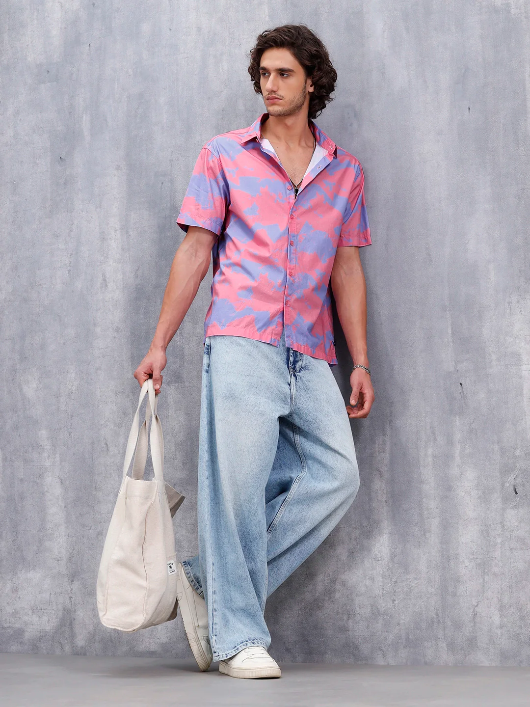 Abstract Aop Printed Comfort Fit Spread Collar Shirt | Pink - Image 2
