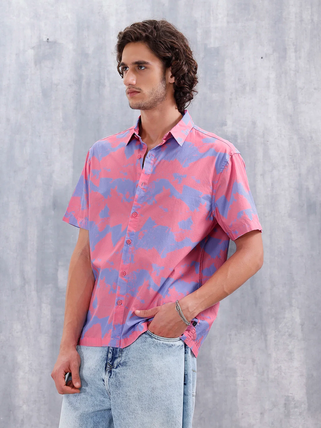 Abstract Aop Printed Comfort Fit Spread Collar Shirt | Pink - Image 4