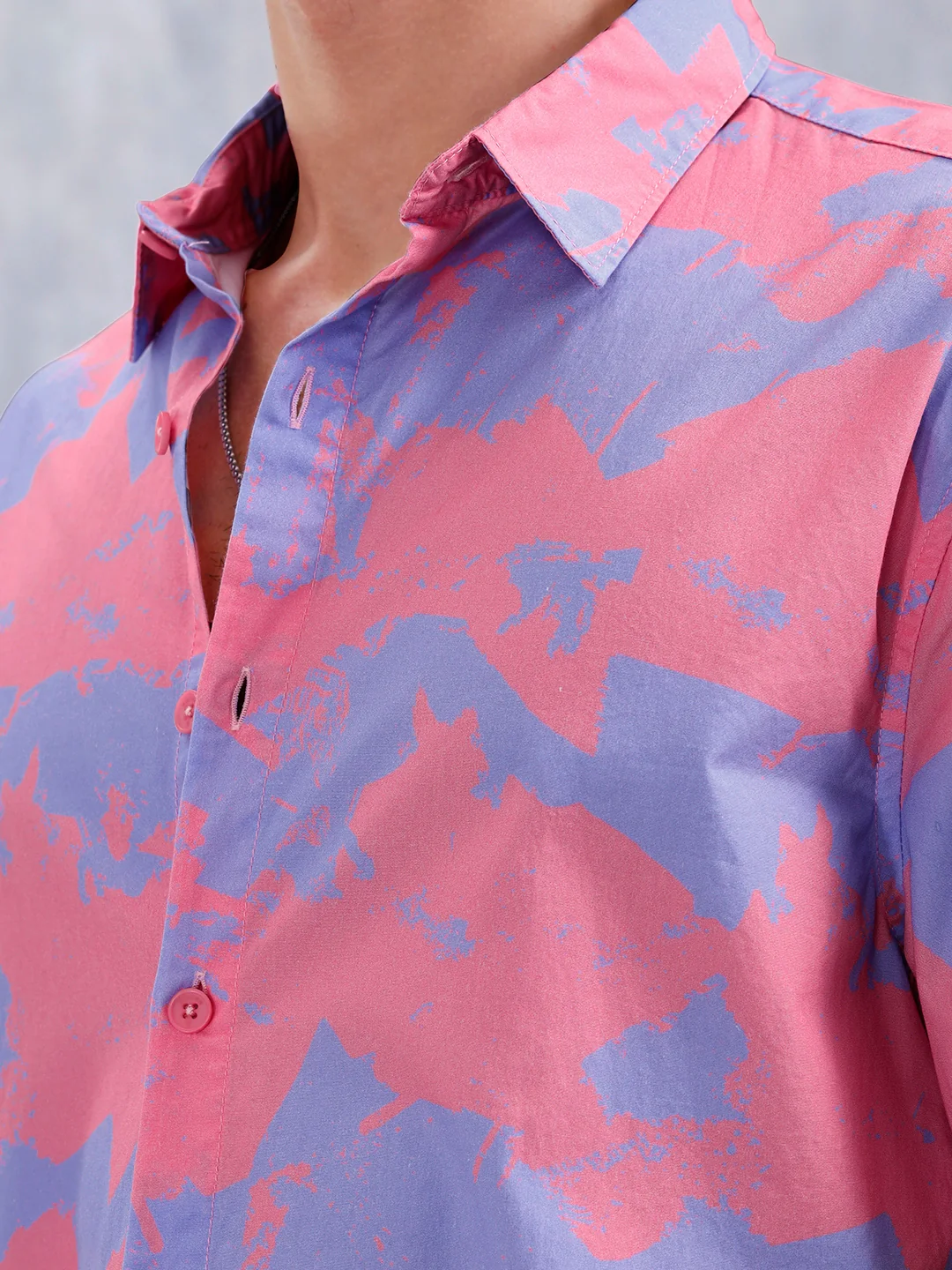 Abstract Aop Printed Comfort Fit Spread Collar Shirt | Pink - Image 5