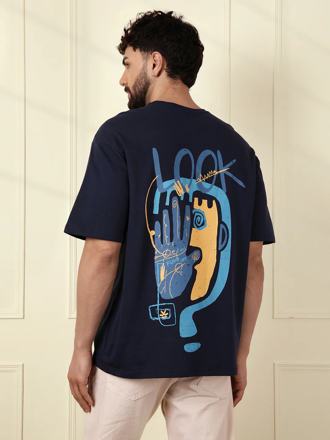 Heavy GSM Printed Faces T-Shirt | Navy Blue - Image 3