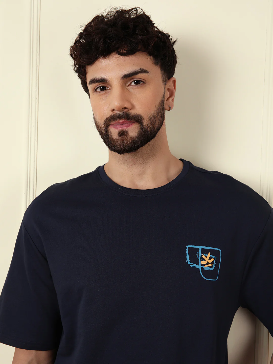 Heavy GSM Printed Faces T-Shirt | Navy Blue - Image 6