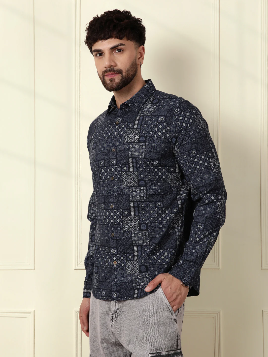 Abstract Patterns AOP Shirt | Navy Blue - Image 4