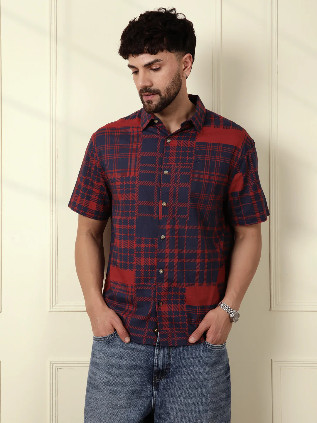 Patchwork Printed AOP Shirt | Red - Image 2