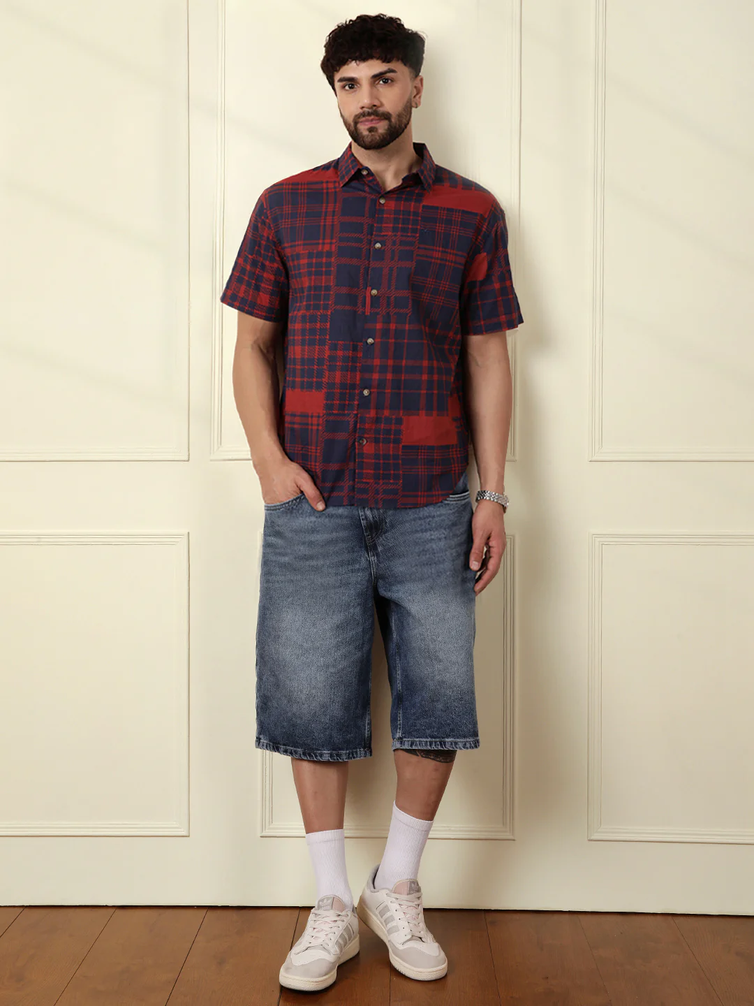 Patchwork Printed AOP Shirt | Red - Image 3