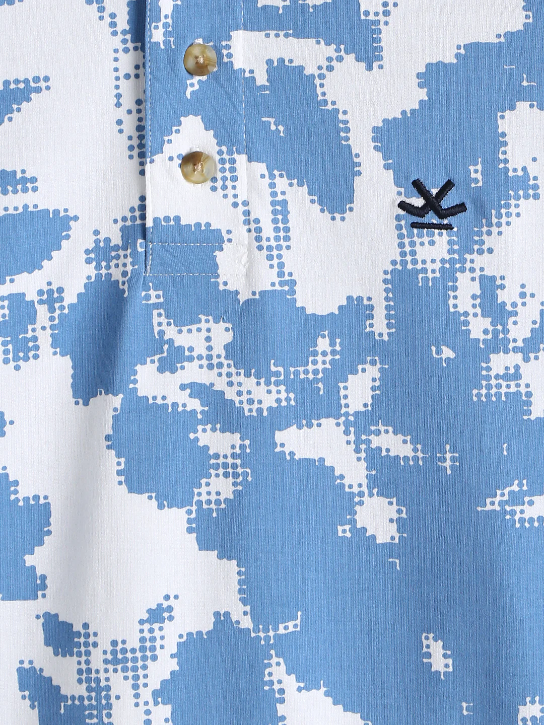 Abstract Floral Printed Polo T-Shirt | Blue & White - Image 4