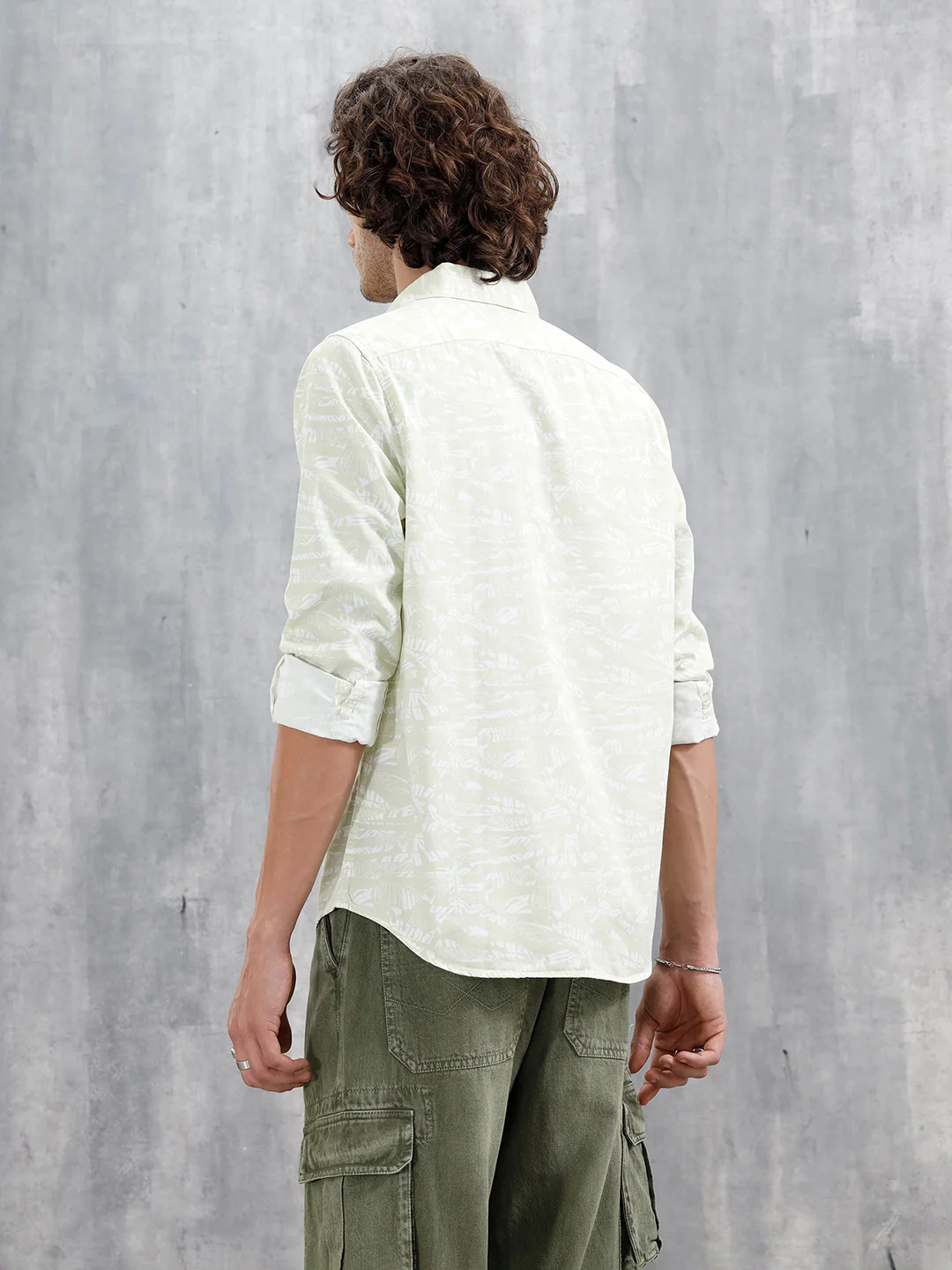 Abstract Floral Printed Slim Fit Shirt | Green - Image 3