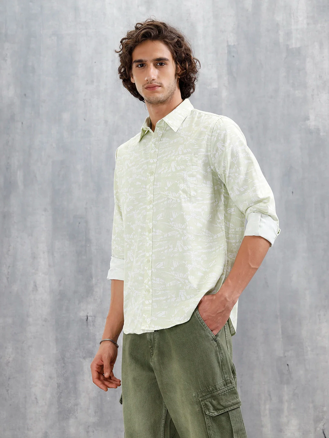 Abstract Floral Printed Slim Fit Shirt | Green - Image 4