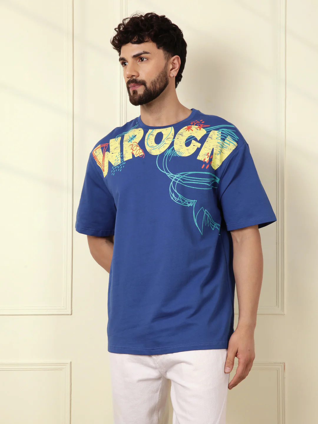 Heavy GSM Placement Print T-Shirt | Blue - Image 5