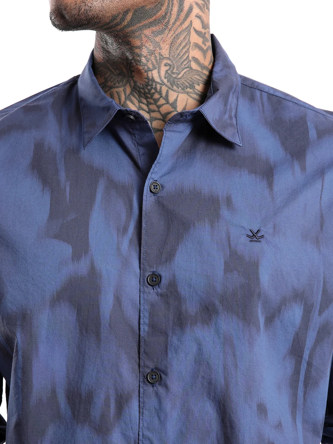 Abstract Navy Satin Printed Shirt - Image 6