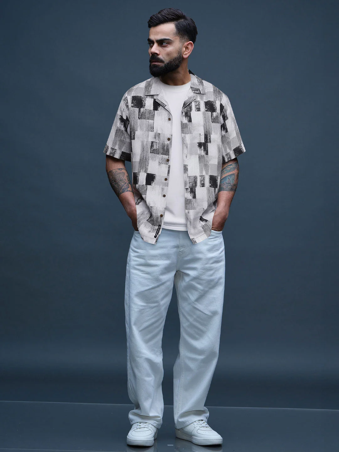 Abstract Plain Grey AOP Shirt - Image 2