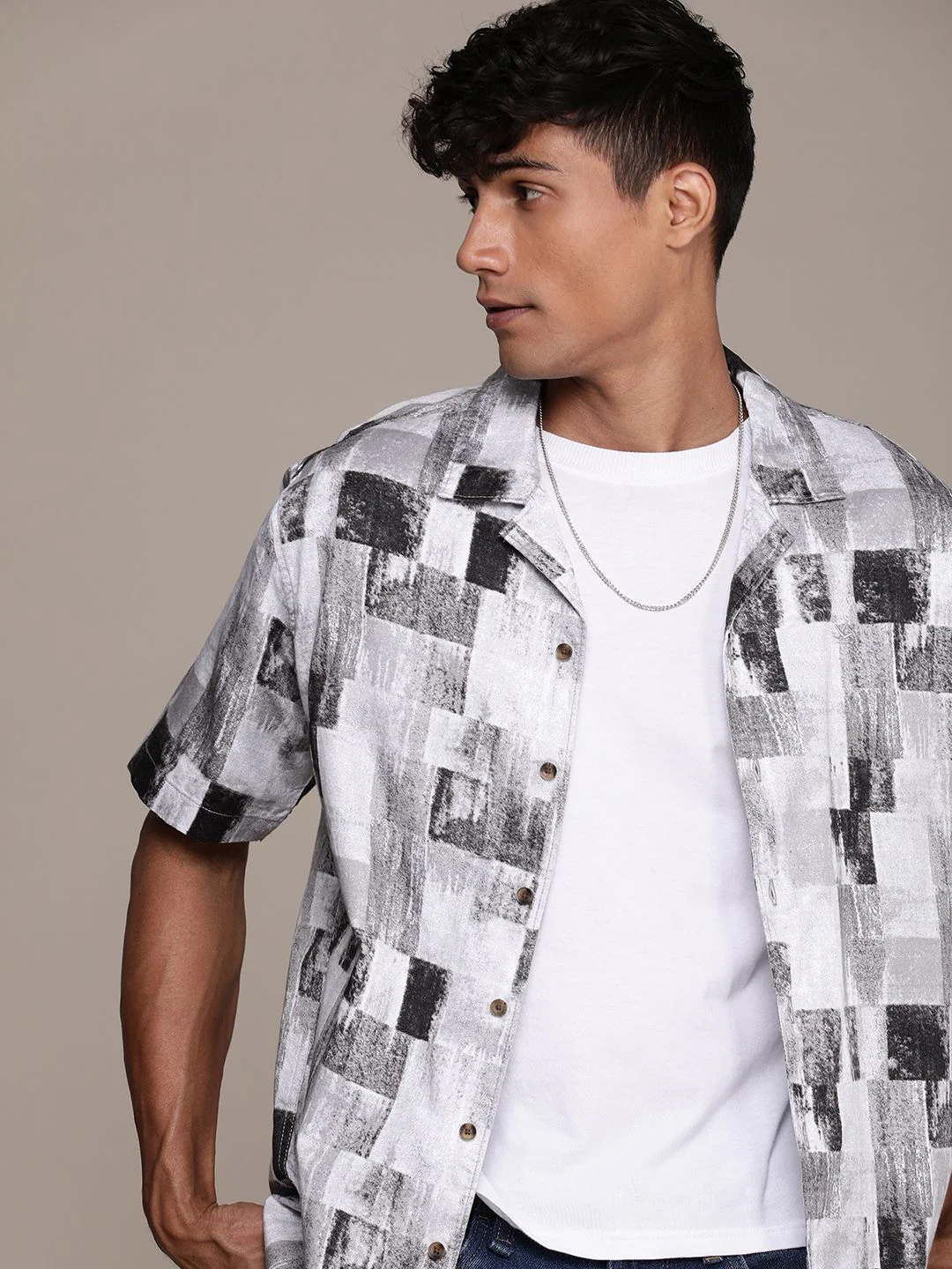 Abstract Plain Grey AOP Shirt - Image 3