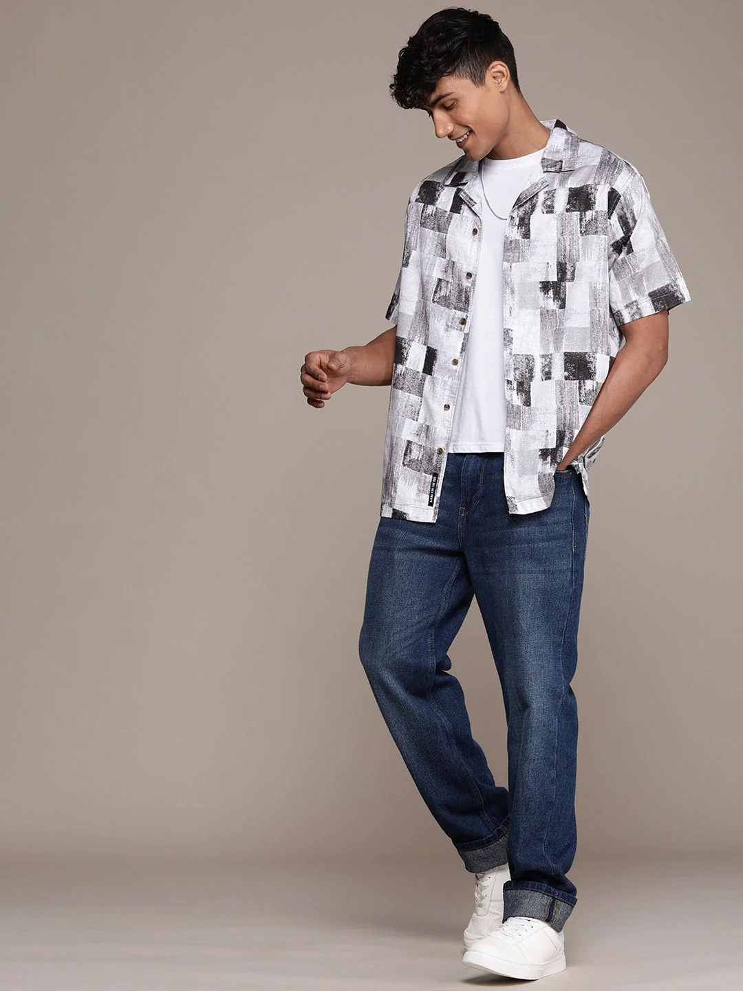Abstract Plain Grey AOP Shirt - Image 4