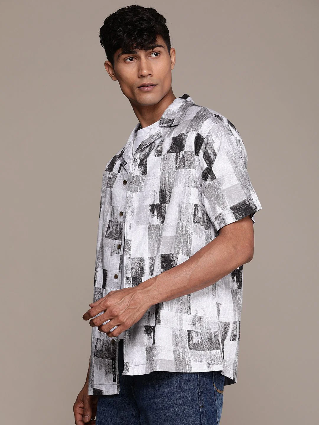 Abstract Plain Grey AOP Shirt - Image 6