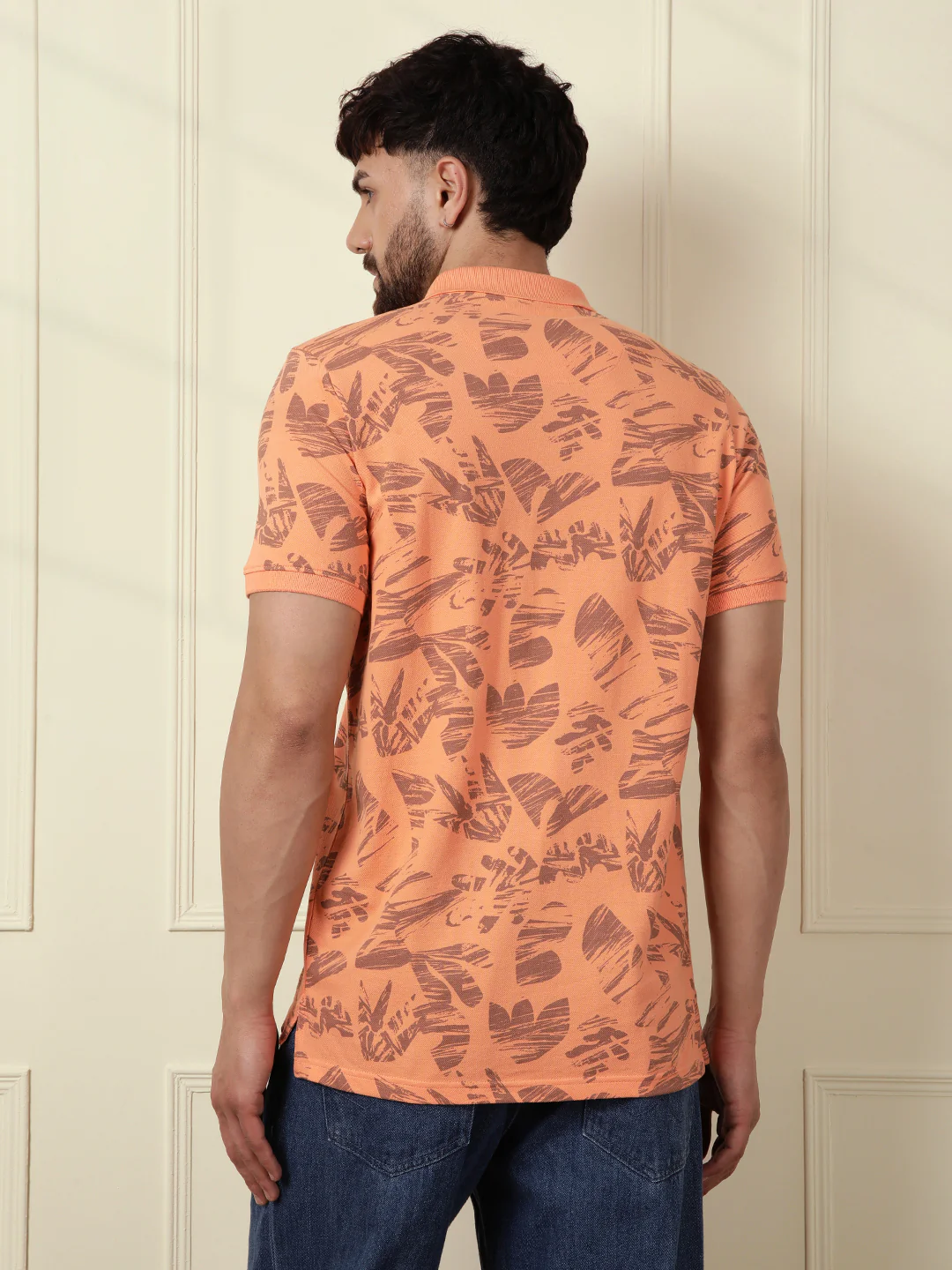Casual Abstract AOP Polo T-Shirt | Peach - Image 3