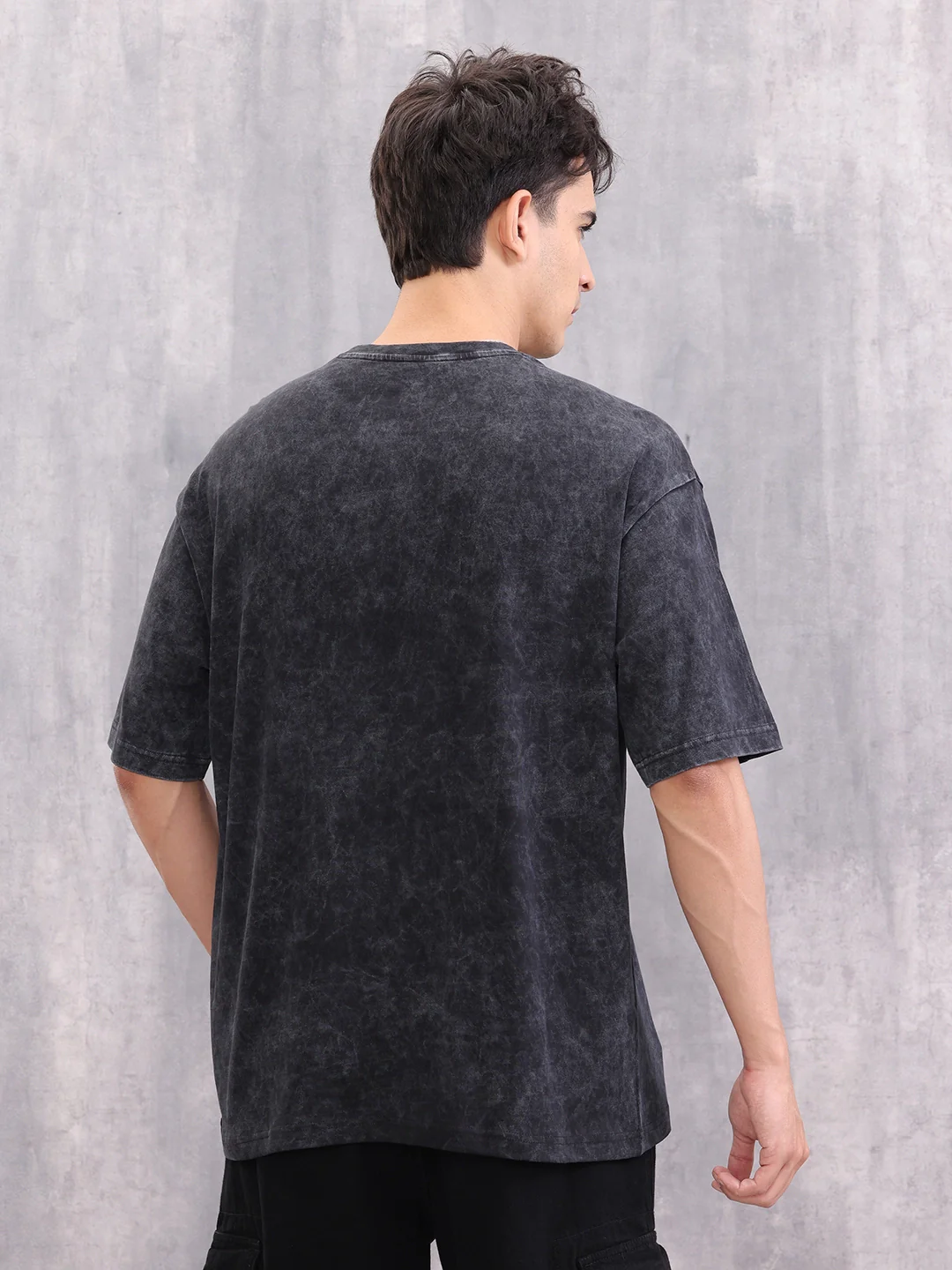 Acid Wash Graphic Printed Oversized Fit T-Shirt | Black - Image 3