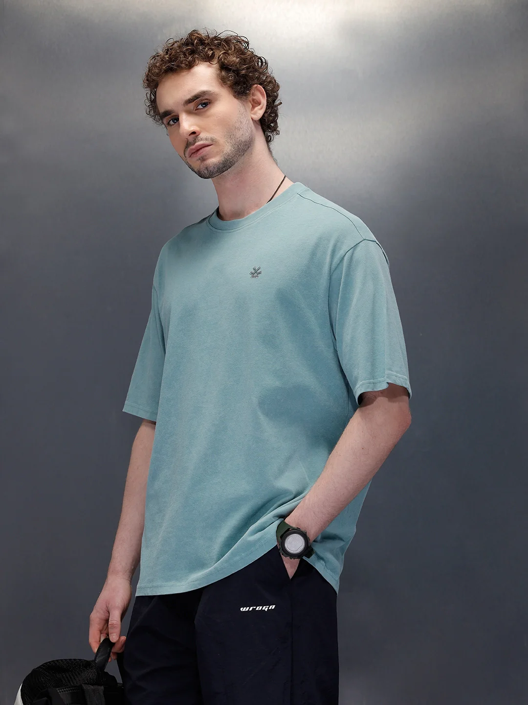 Acid Wash Oversized Fit Tee With Chest Logo & Back Graphic | Green - Image 4