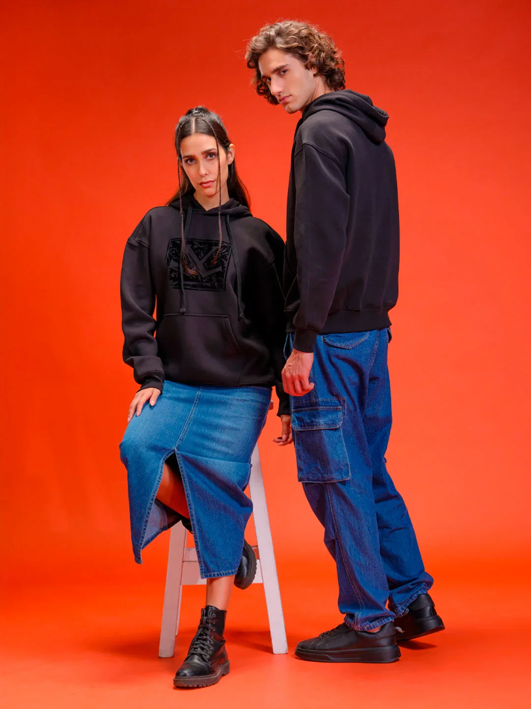Adorned Logo In Velvet Flock Print On Oversized Hoodie Pullover | Black - Image 7
