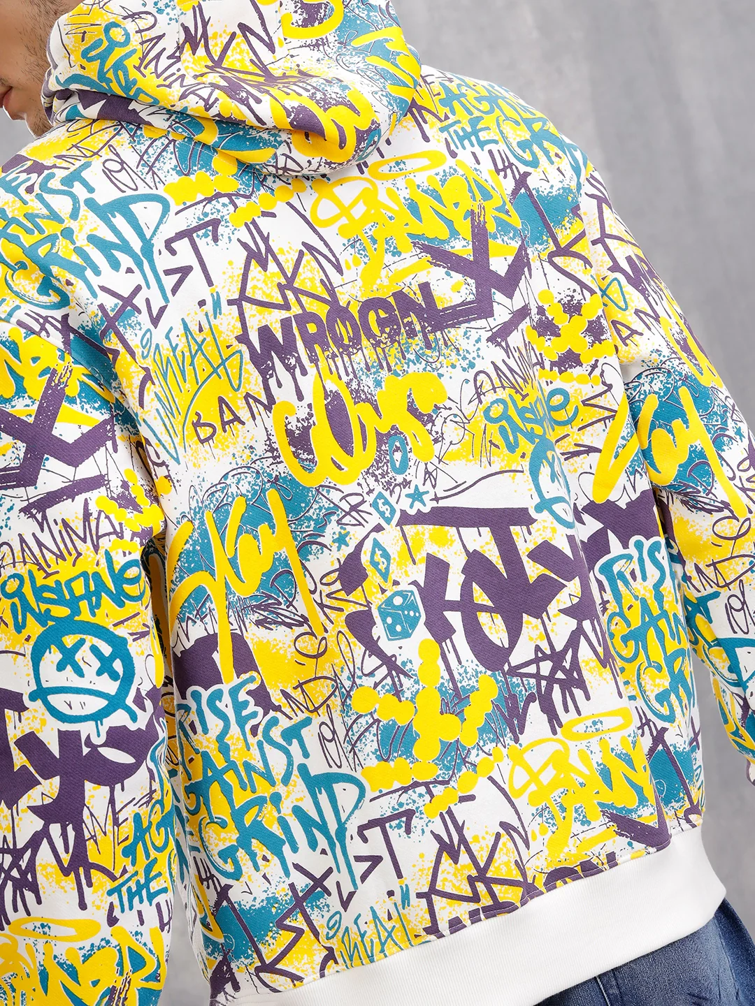All Over Graffiti Print In Oversized Hoodie Pullover  |  Yellow - Image 8