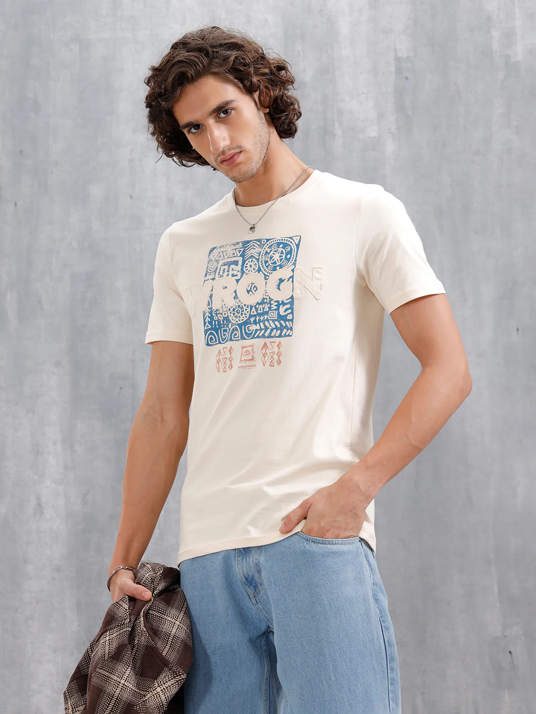 Ancient Markings Inspired Brand Carrier Slim Fit T-Shirt | Beige - Image 4