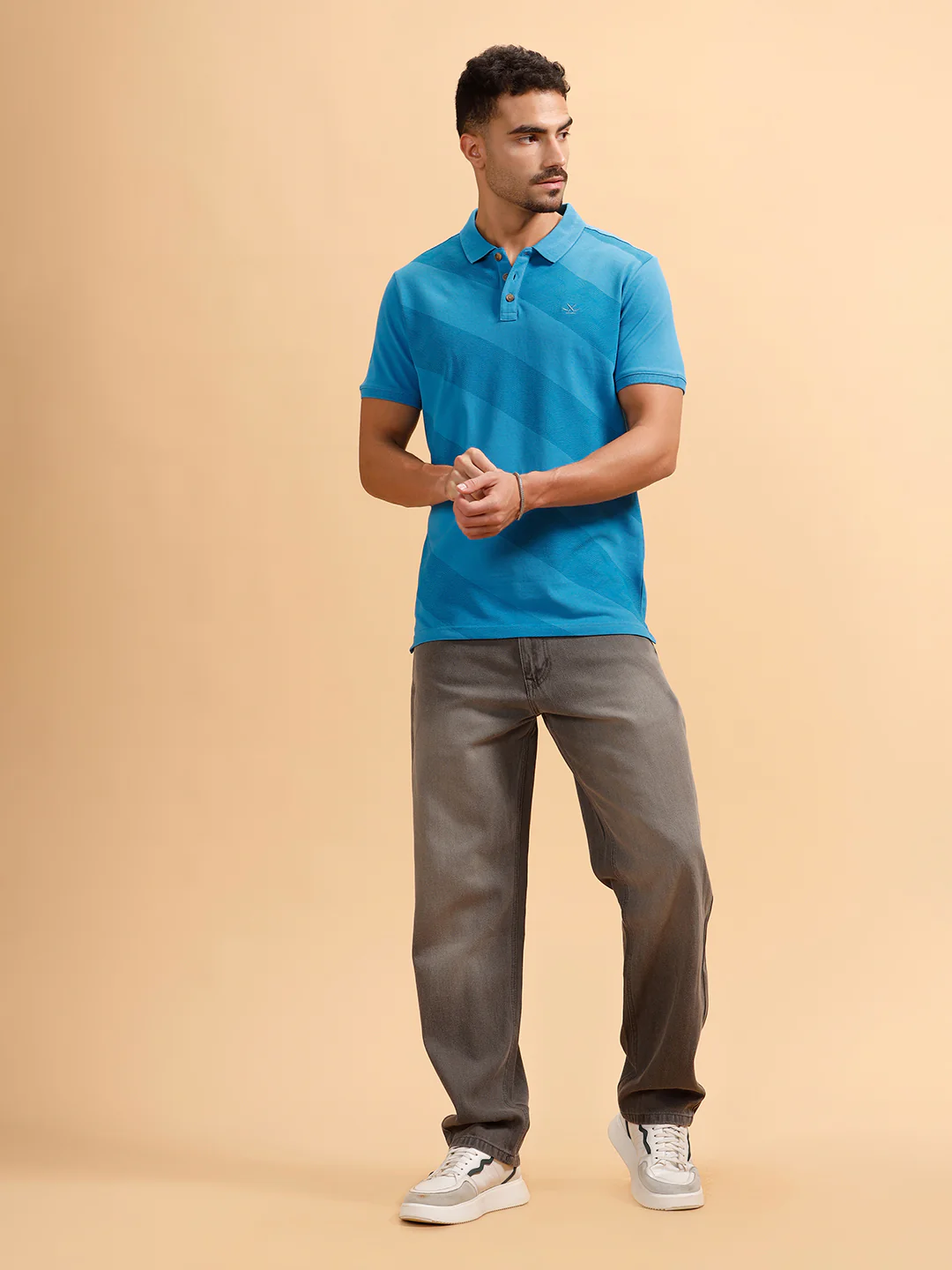 Angular Stripes Slim Fit Polo T-Shirt | Blue - Image 2