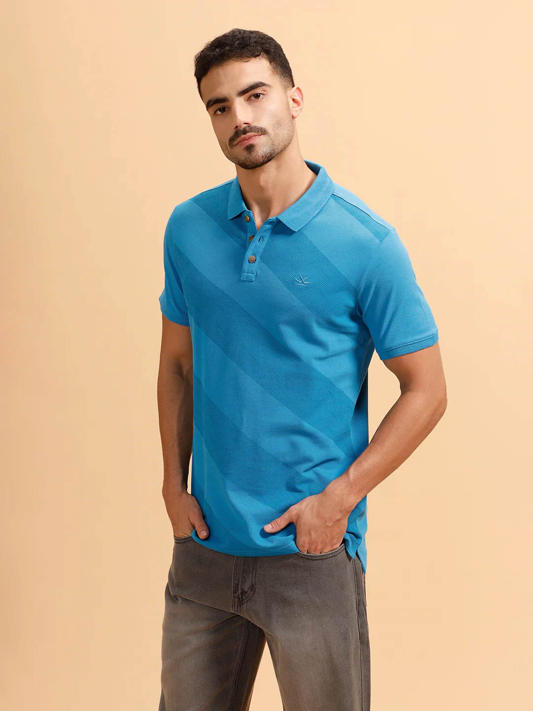 Angular Stripes Slim Fit Polo T-Shirt | Blue - Image 4