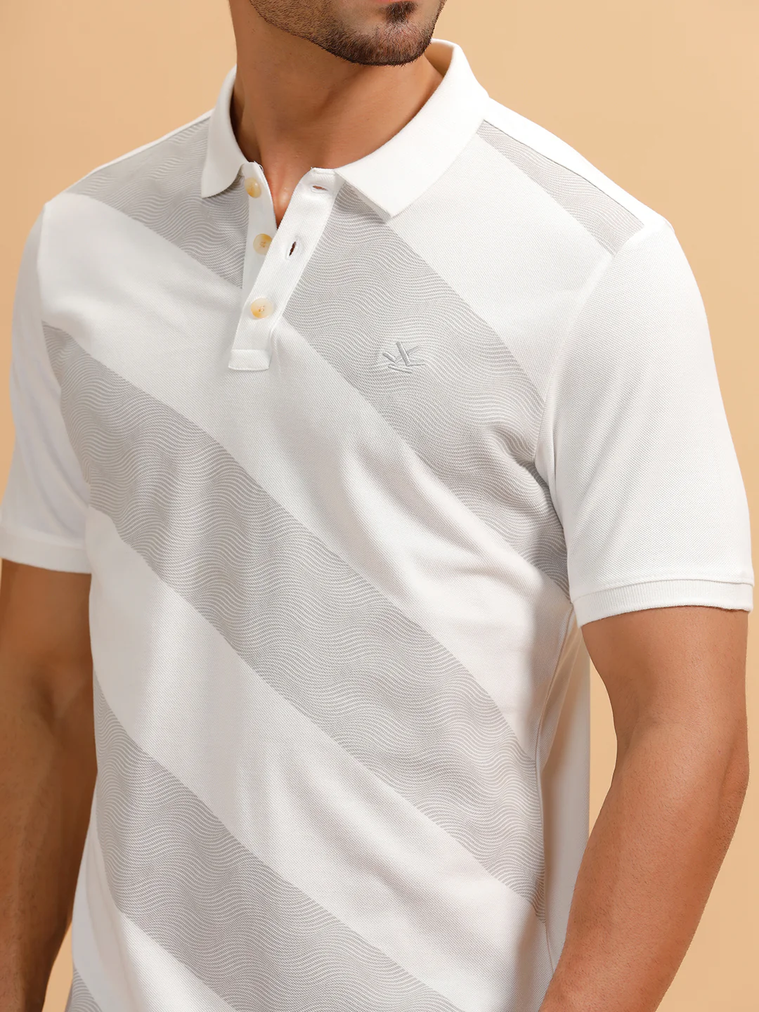 Angular Stripes Slim Fit Polo T-Shirt | White - Image 5