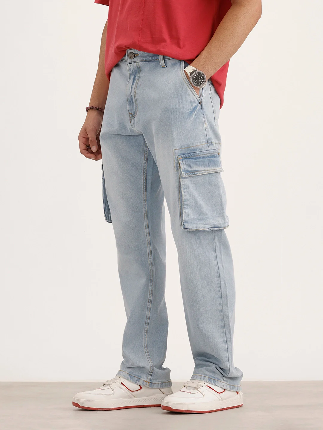 Anti Fit Cargo Denim Jeans | Light Blue - Image 4