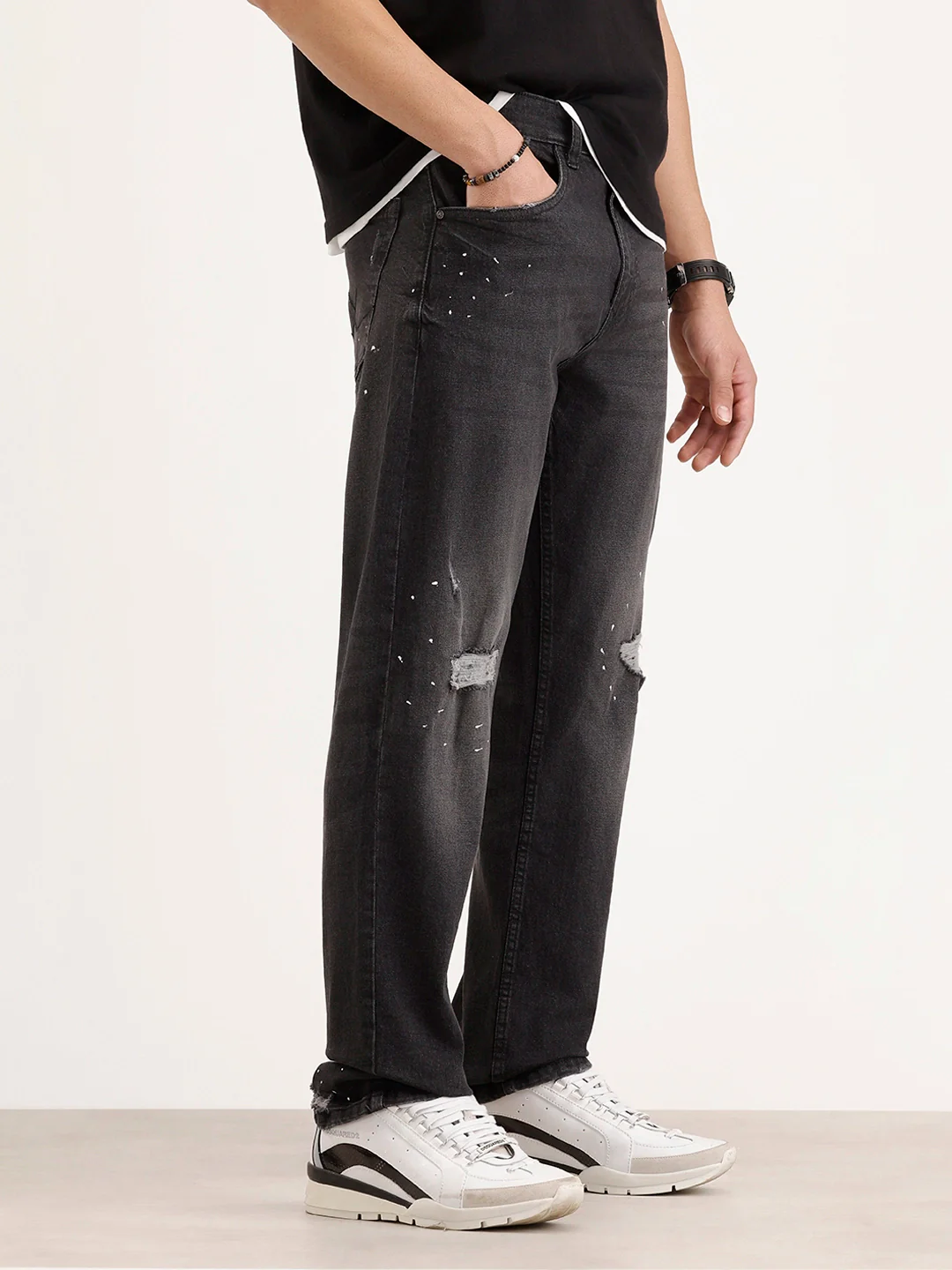 Anti Fit Distressed Denim Jeans | Black - Image 4