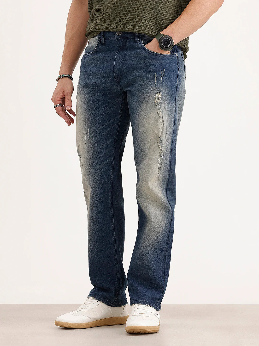 Anti Fit Distressed Denim Jeans | Blue - Image 4