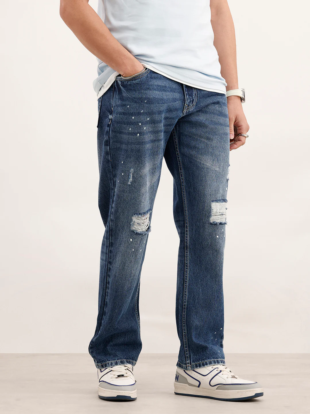 Anti Fit Distressed Denim Jeans  | Blue - Image 4
