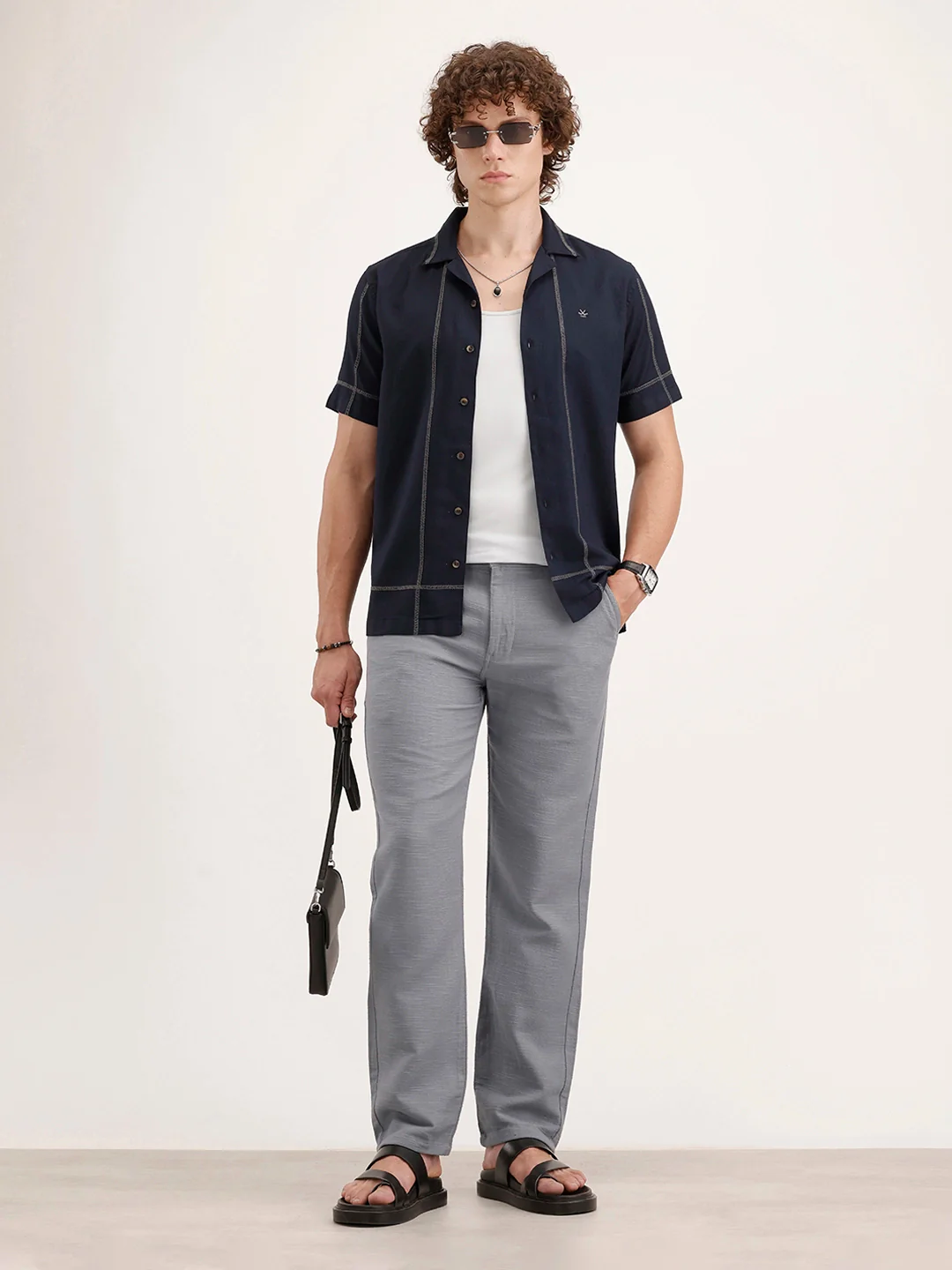 Anti Fit Linen Blend Trouser | Blue - Image 2