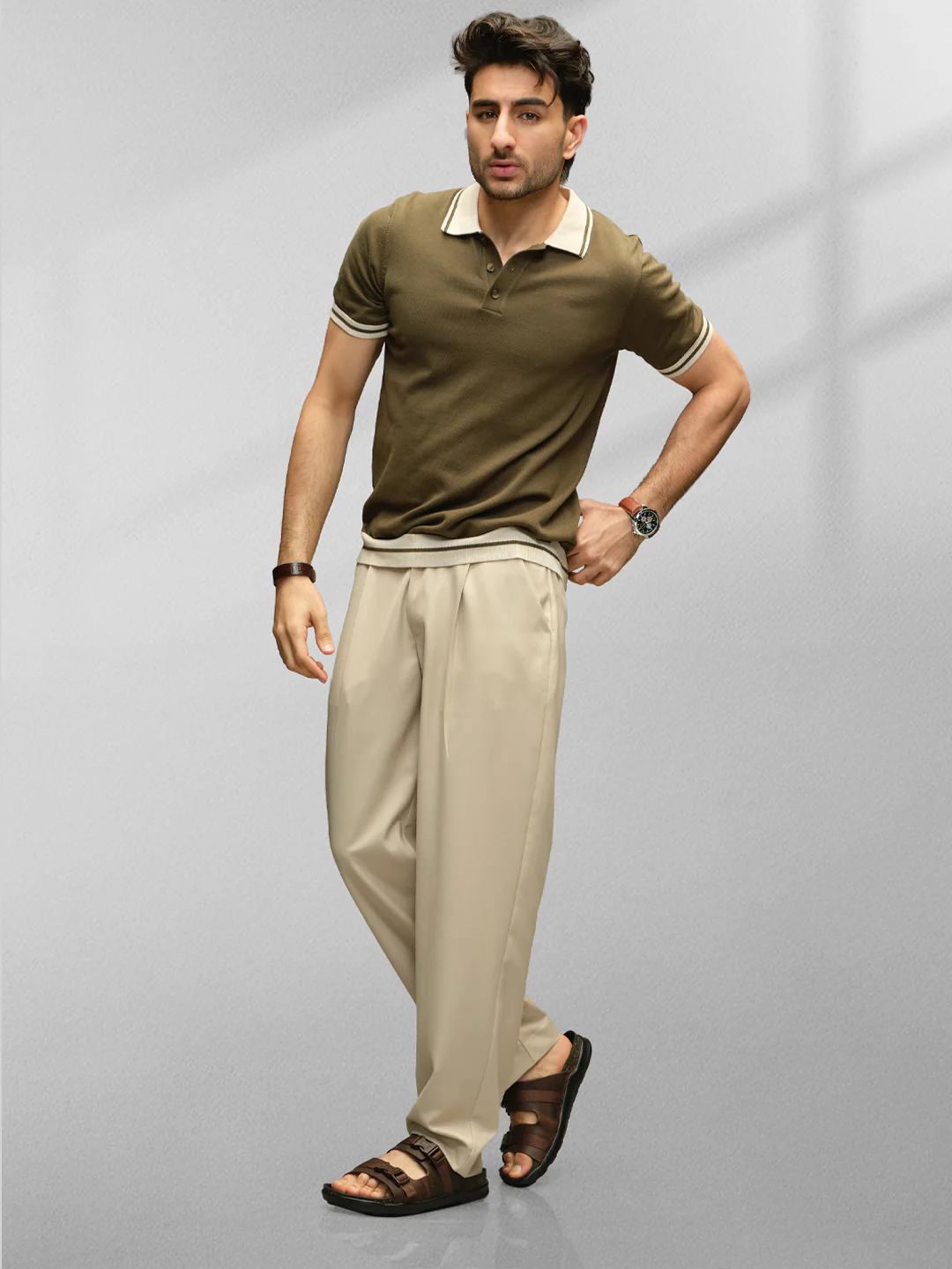 Anti Fit Pleated Trouser | Beige - Image 2