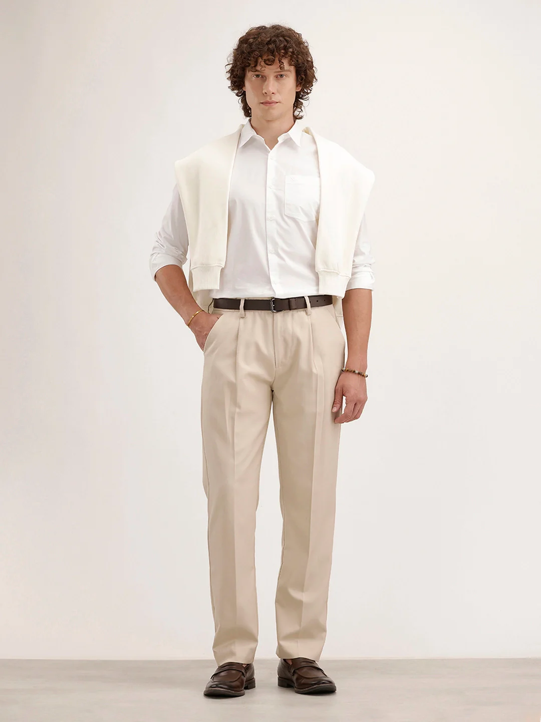 Anti Fit Pleated Trouser | Beige - Image 3