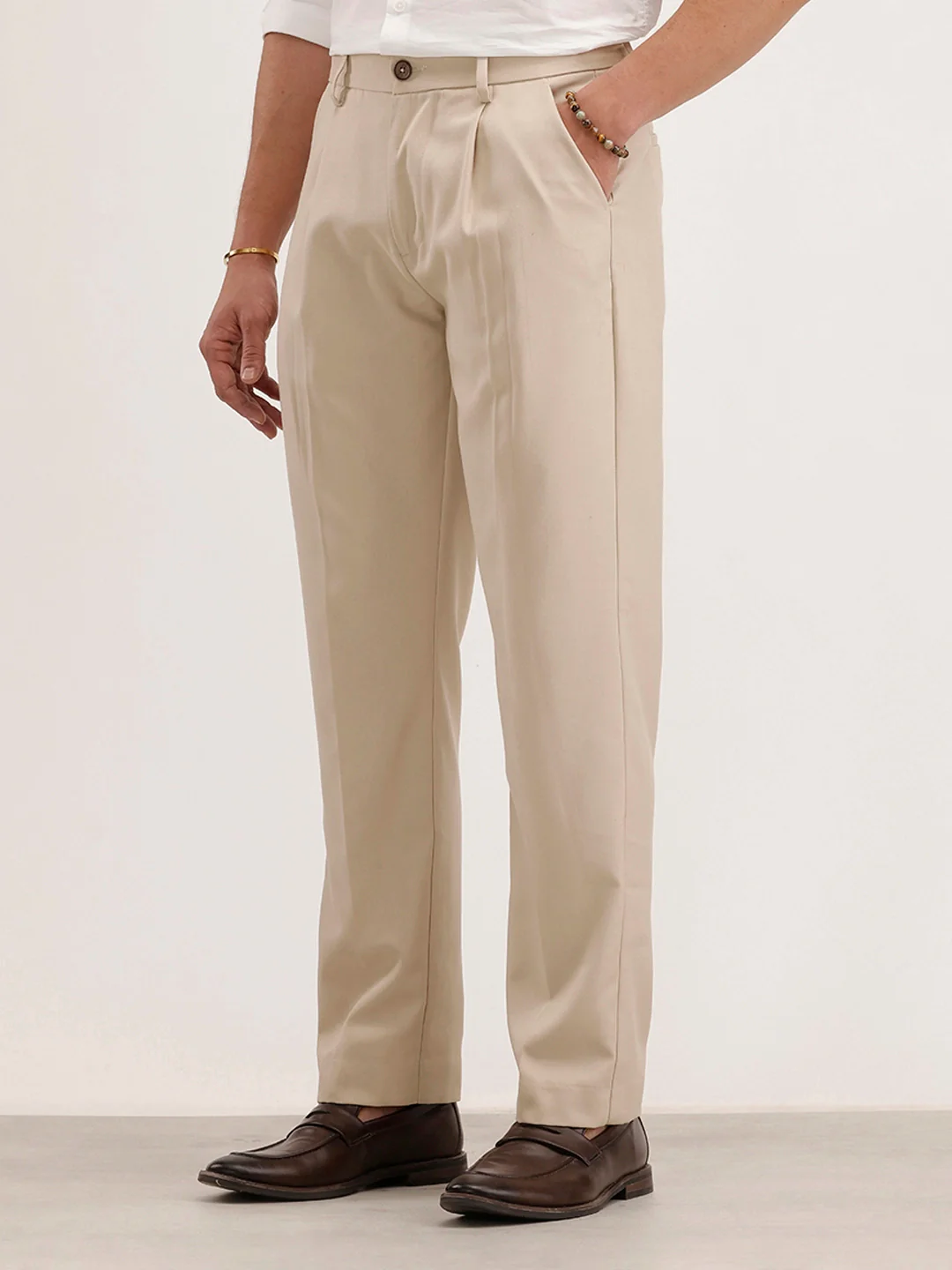 Anti Fit Pleated Trouser | Beige - Image 5