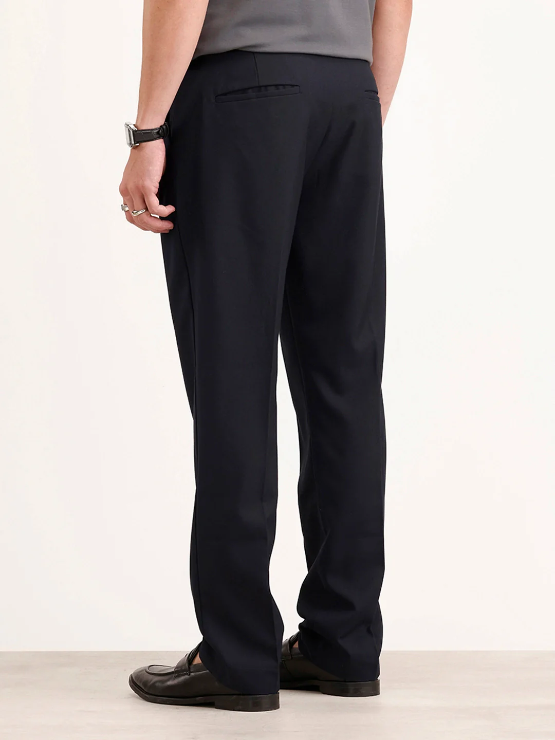 Anti Fit Pleated Trouser | Navy Blue - Image 3