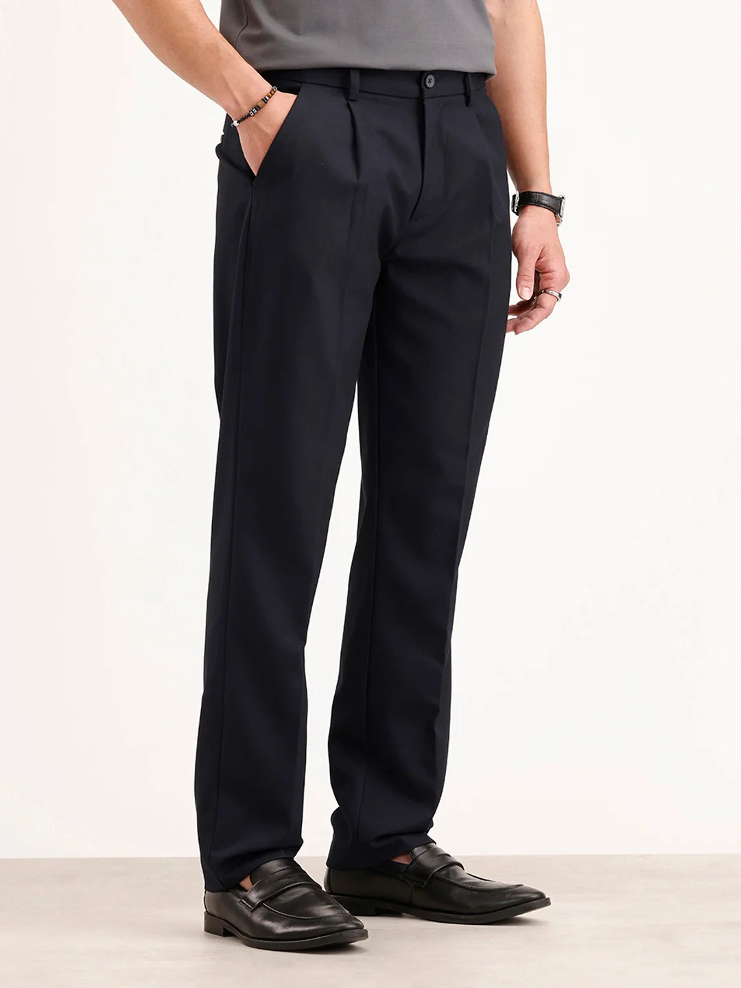 Anti Fit Pleated Trouser | Navy Blue - Image 4