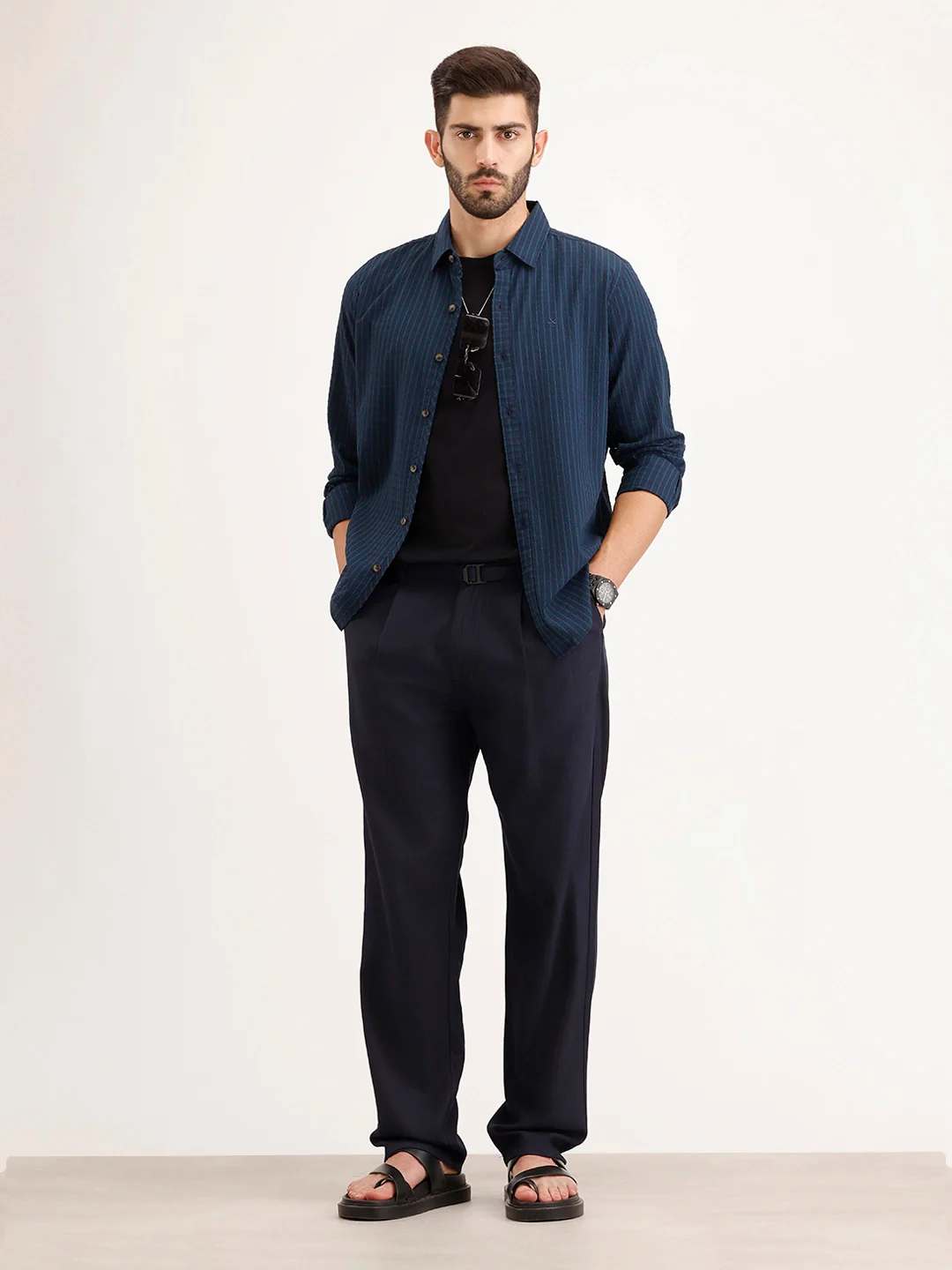 Anti Fit Pleated Trouser | Navy Blue - Image 2
