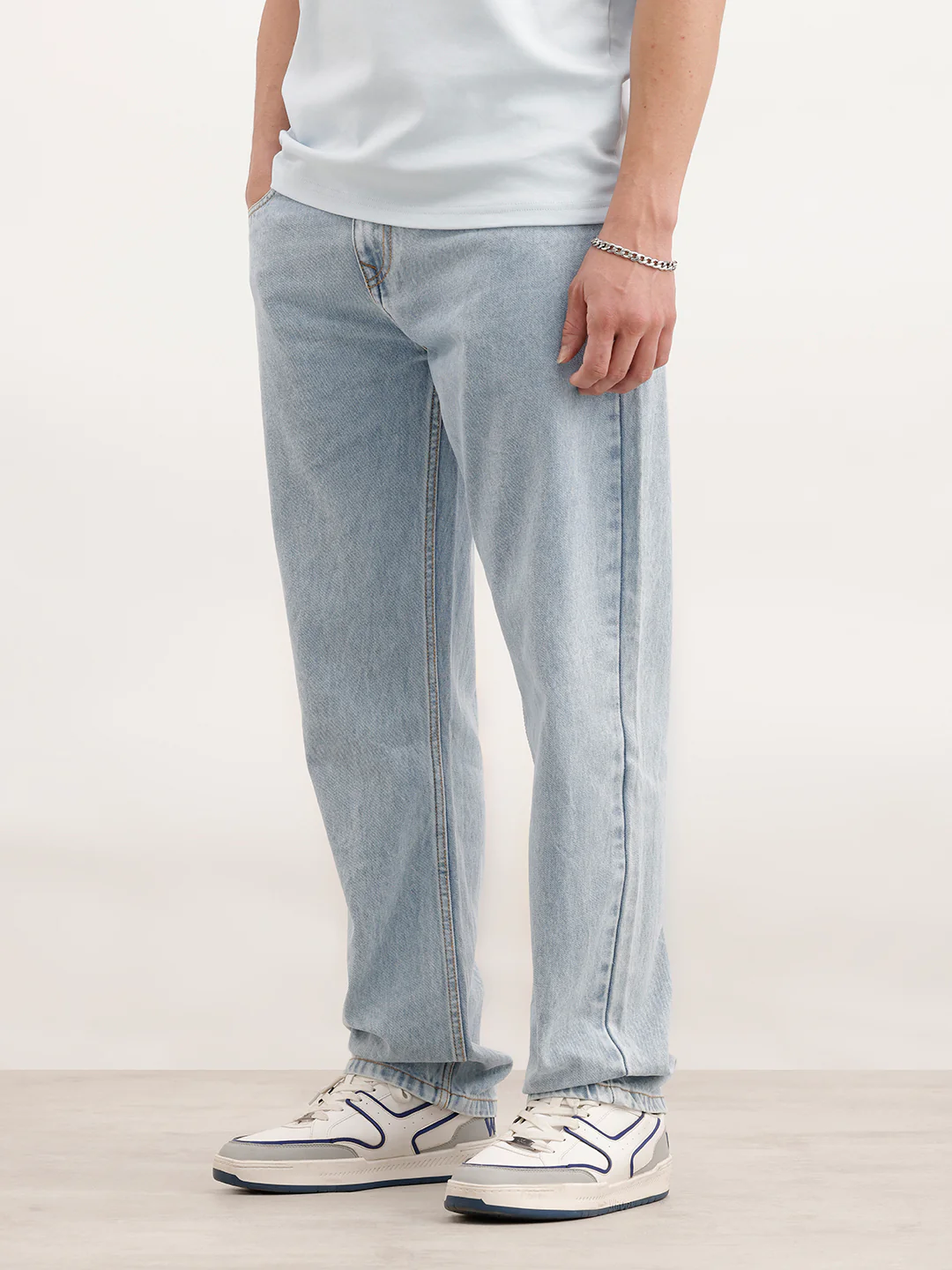 Anti Fit Solid Denim Jeans  | Light Blue - Image 4