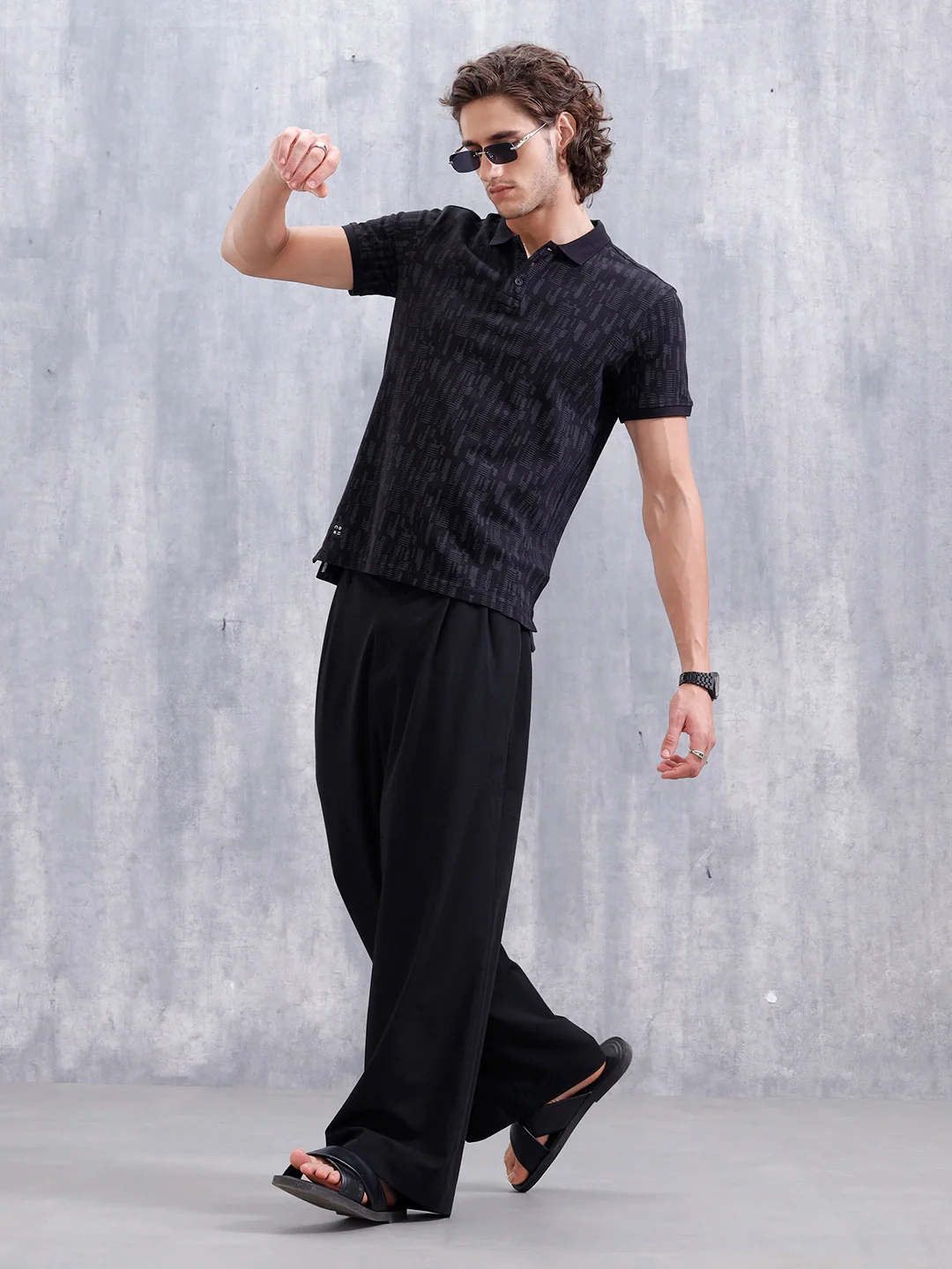 Aop Printed Slim Fit Polo Collar T-shirt | Black - Image 2