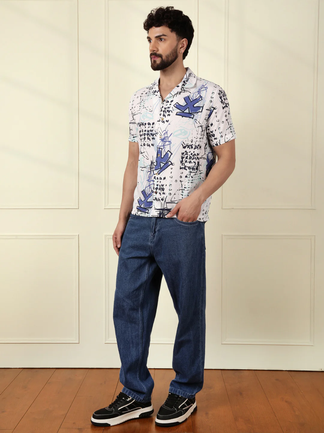 Textured Light Weight AOP Shirt | Off White - Image 3
