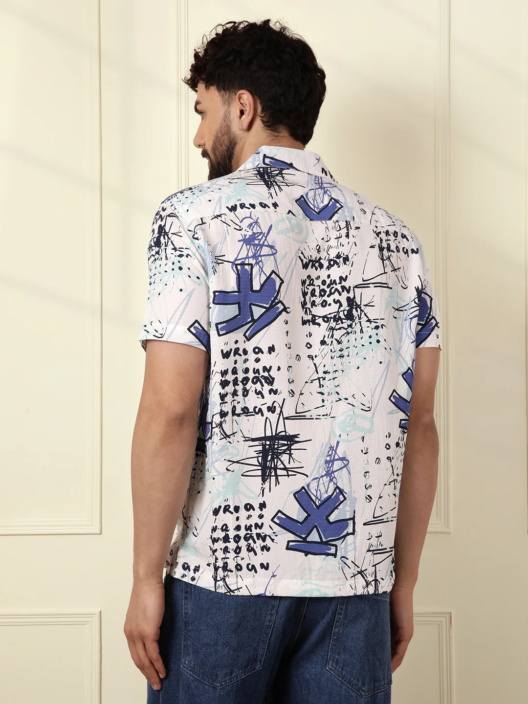 Textured Light Weight AOP Shirt | Off White - Image 4
